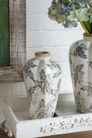 6.7x6.7x11.6' White Ceramic Accent Vase with Gray Floral Design by HouseOfZazla