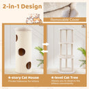 49 Inch Elevated Cat Cave 4-Story Cat House for Multiple Cats-Beige
