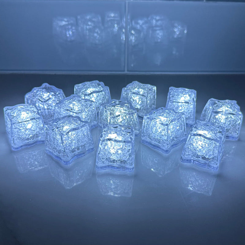 REVO White LED Light Up Ice Cube | Push button on/off | 12 Pack