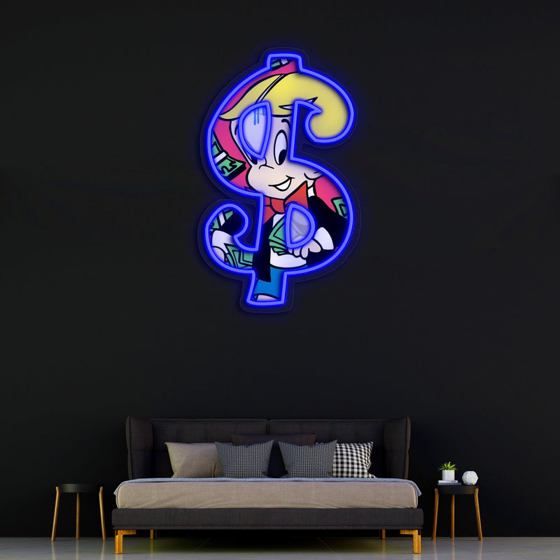 UV Printed Neon Richie Rich , Richie RichNeon Wall Art, Neon Light Sign, Custom Neon Sign, UV Print Neon Sign,Acrylic Neon Sign,Neon Gifts