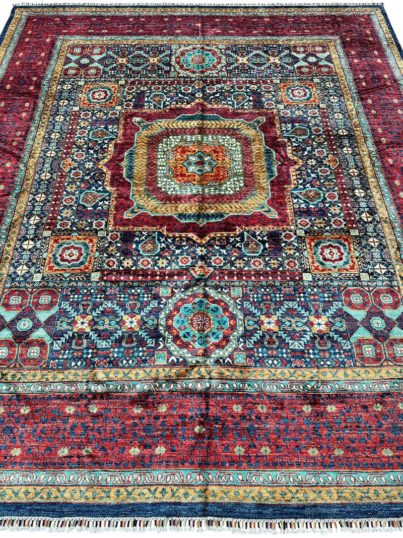 Hand-Knotted Mamluk Wool Rug – 8'4" x 9'9" – Intricate Geometric Masterpiece