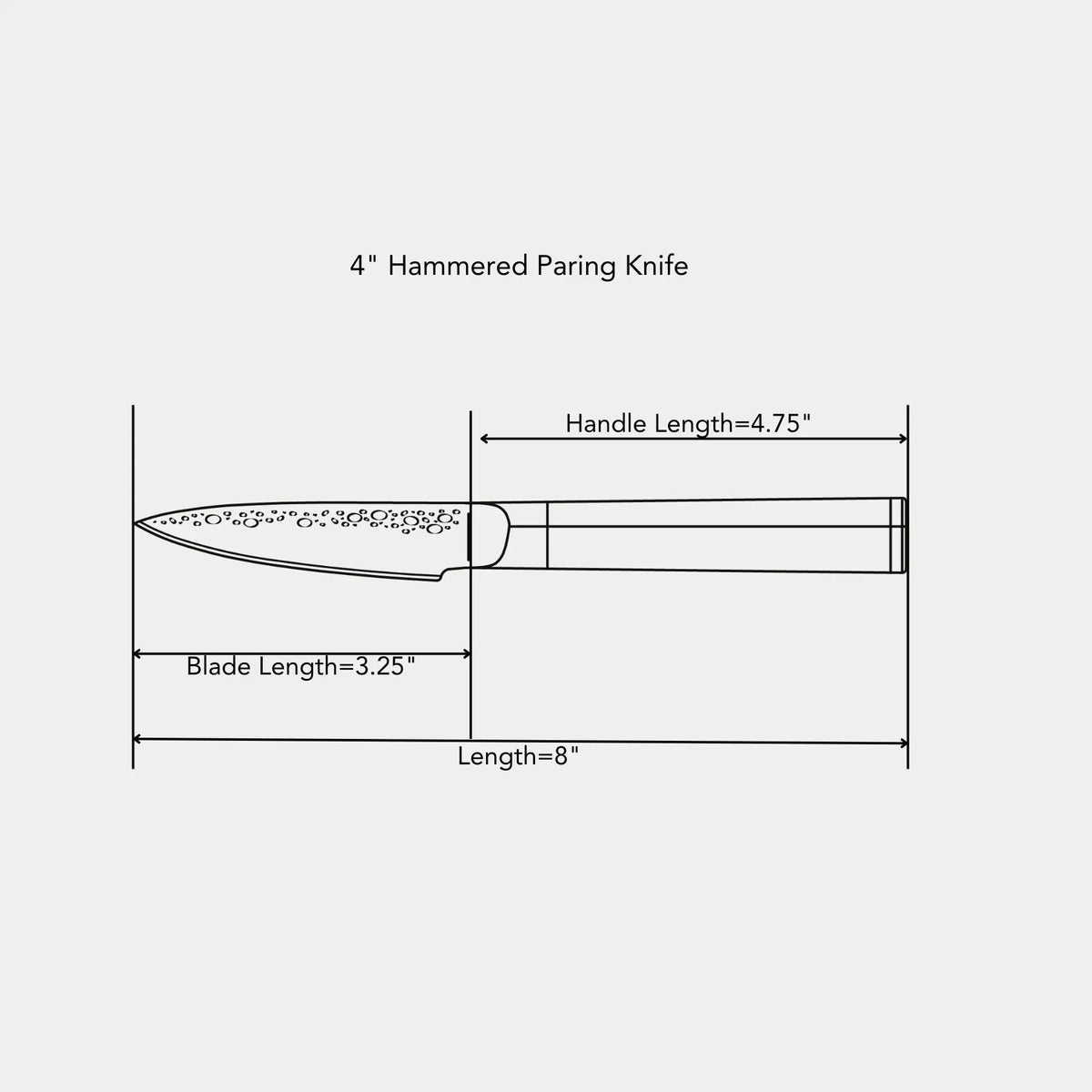 4" Hammered Paring Knife, dimensions drawing