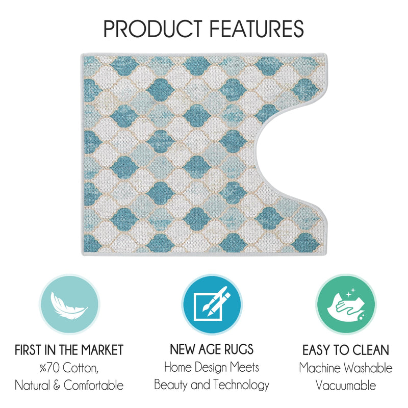 Moroccan Design U Shape Bathroom Rug | 20”x24" | Beige&Blue