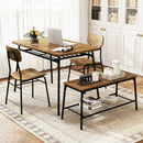 4 Piece Dining Table Set for 4 Metal Frame with Bench and 2 Chairs-Brown by DirectDeals