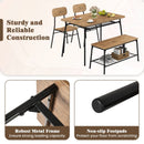 4 Piece Dining Table Set for 4 Metal Frame with Bench and 2 Chairs-Brown by DirectDeals
