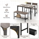 4 Pieces Rustic Dining Table Set with 2 Chairs and Bench-Gray