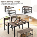 4 Pieces Rustic Dining Table Set with 2 Chairs and Bench-Gray