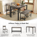 4 Pieces Rustic Dining Table Set with 2 Chairs and Bench-Gray