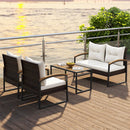 4 Pieces Patio Conversation Set with Acacia Wood Armrests and Tabletop and Cushions-White by DirectDeals