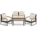 4 Pieces Patio Conversation Set with Acacia Wood Armrests and Tabletop and Cushions-White by DirectDeals