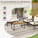 4 Pieces Patio Conversation Set with Acacia Wood Armrests and Tabletop and Cushions-White by DirectDeals