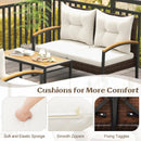 4 Pieces Patio Conversation Set with Acacia Wood Armrests and Tabletop and Cushions-White by LJGDeals