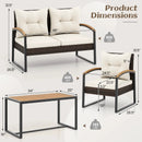 4 Pieces Patio Conversation Set with Acacia Wood Armrests and Tabletop and Cushions-White by DirectDeals