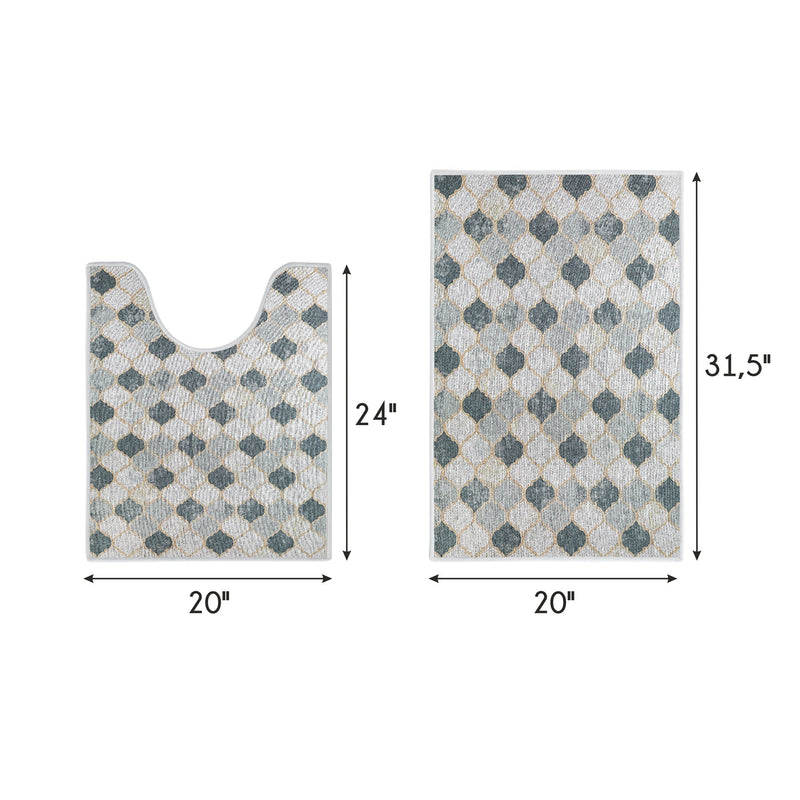 Moroccan Design 2 Piece Bathroom Rugs Set | Beige&Gray