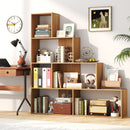 4-Tier Bookshelf Stair Bookcase with 6 Cubes Display Rack-Natural