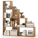 4-Tier Bookshelf Stair Bookcase with 6 Cubes Display Rack-Natural
