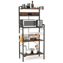 4-Tier Kitchen Bakers Rack with Power Outlet and 8 Hooks-Rustic Brown by LJGDeals
