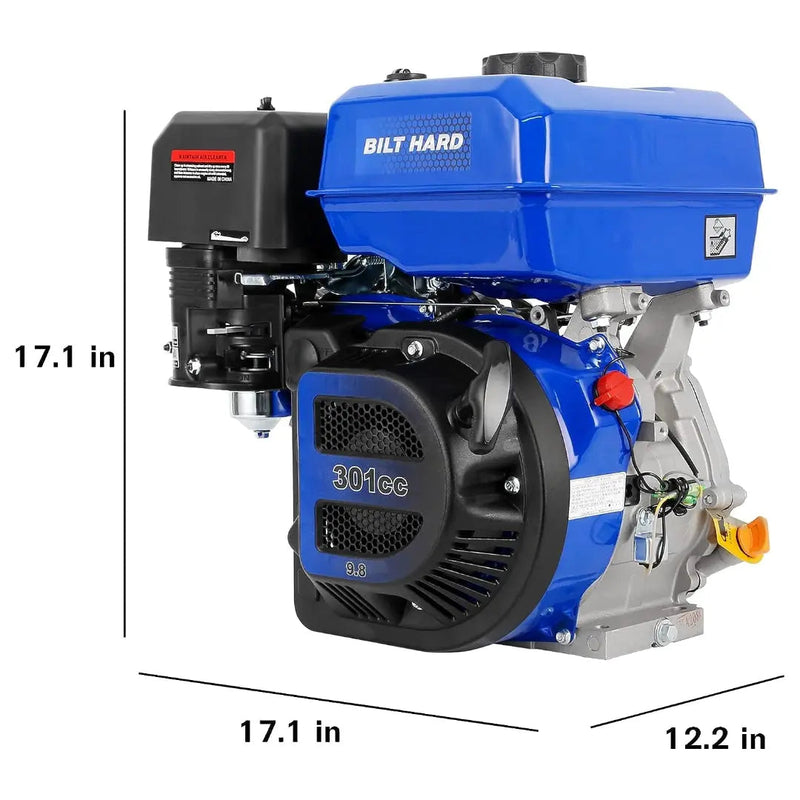 BILT HARD 301cc 10HP Gas Powered Engine, Horizontal 4 Stroke OHV Gas Motor, Shaft 1" Diameter, 3.48" Length, 1/4" Keyway, Replacement for Compressor, Log Splitter