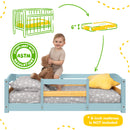 Crib Size Wooden Floor Bed Frame with Rails for Toddlers Age 1–3