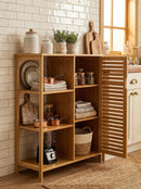 Bamboo 4 Tier Floor Cabinet with Doors, Freestanding Storage by 2Dropme