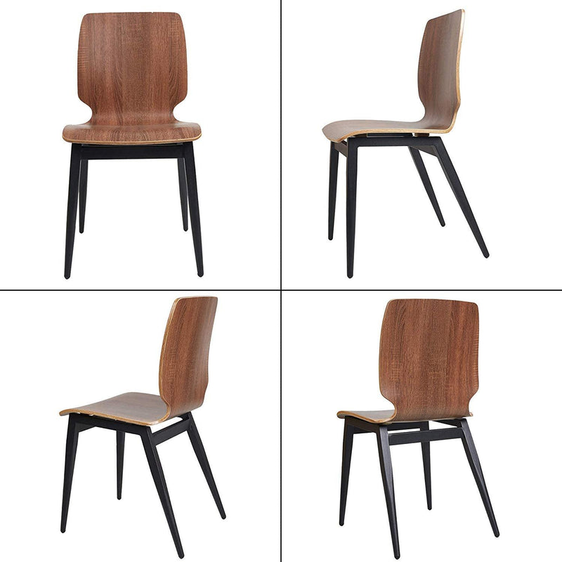 Set of 4 Modern Dining Chairs Wooden Kitchen Side Chairs with Metal Legs, Brown