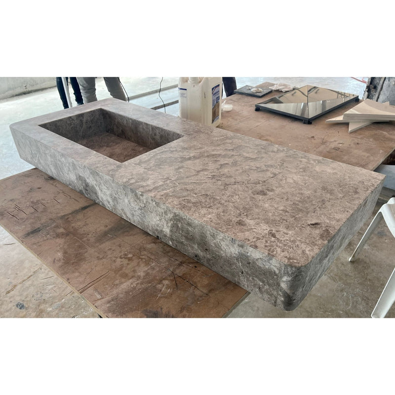 Tundra Grey Marble Handcrafted Vanity Sink - Luxury Bathroom, photo 8 of 12