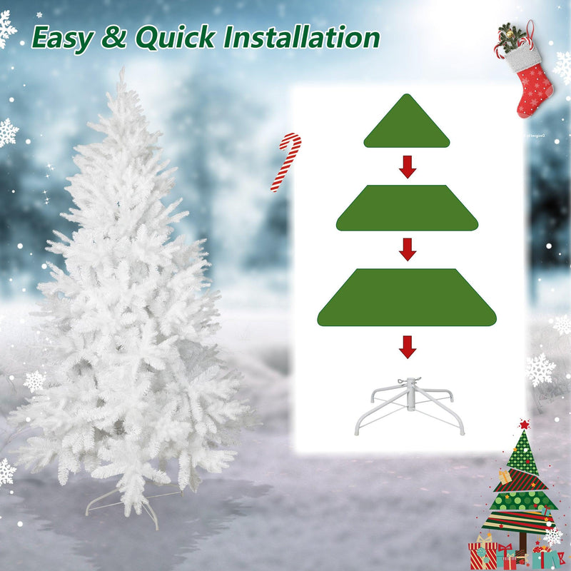 6.9' White Artificial Christmas Pine Tree Xmas Tree with 1150 Branch Tips Metal Stand