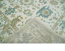 Ivory Beige Teal Wool Oushak Hand-Knotted Area Rug - Traditional