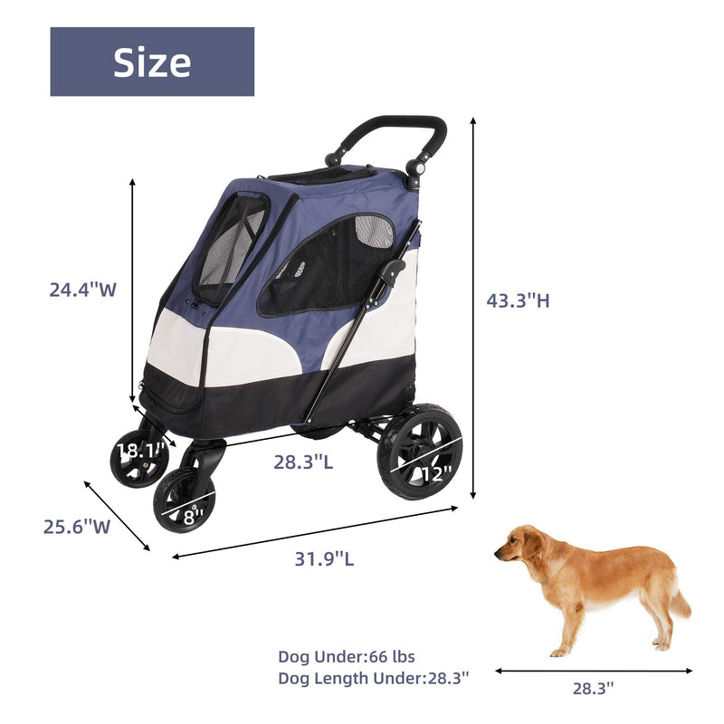 Foldable Travel Dog Stroller Pet Gear Stroller with Adjustable Handle & Mesh Window, Blue