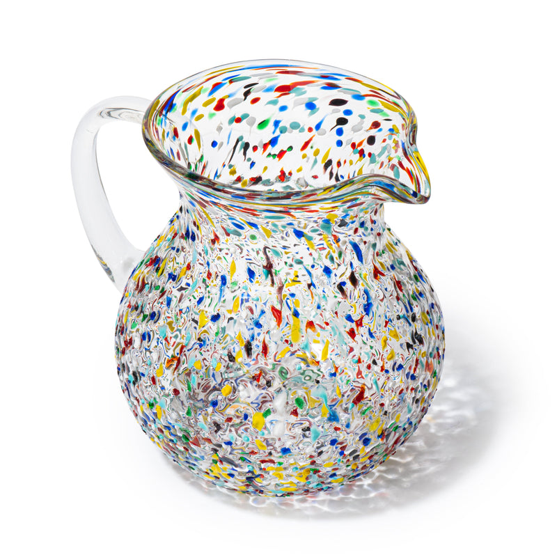 Hand Blown Mexican Glass Pitcher – Confetti Rock Design 70 Ounces - Colorful Beverage Pitcher for Homemade Juice & Iced Tea Cinco De Mayo by The Wine Savant, Blown Glass Pitcher