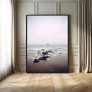 Moody Seascape Wall Art Canvas Print – Framed Neutral Foggy