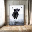 Frosty Black Highland Wall Art Canvas Print – Framed Moody