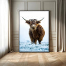 Highland Cow Wall Art Canvas Print – Framed Frosty Winter