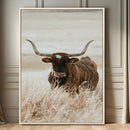Texas Longhorn Wall Art Canvas Print – Brown Horned Bull