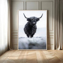 Frosty Black Highland Wall Art Canvas Print – Framed Moody