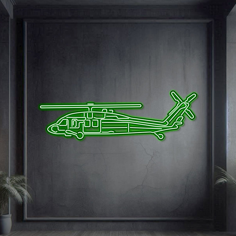 UH-60 Black Hawk Metal Neon Aircraft Wall Art - NCN0067