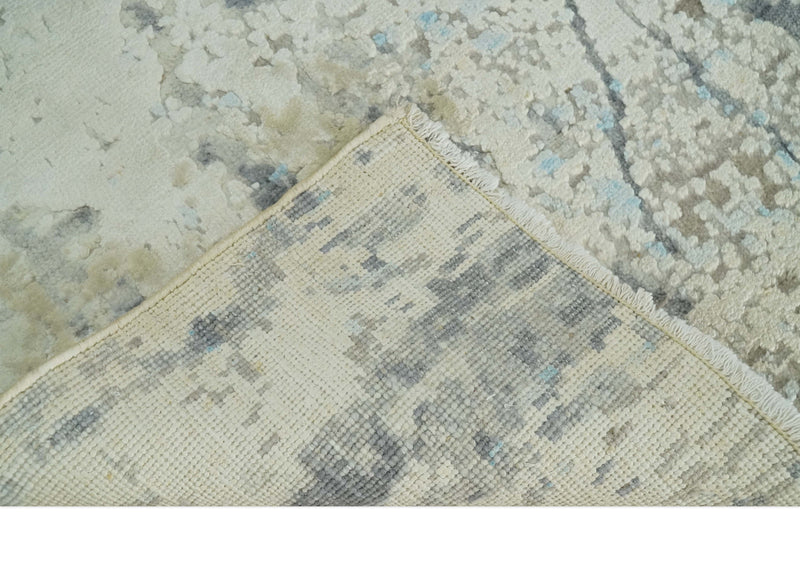 2x4 Modern Abstract Ivory, Blue and Charcoal Wool and Silk Rug| N7324