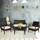 4 Pieces Patio Rattan Conversation Set with Loveseat Sofas and Coffee Table by LJGDeals