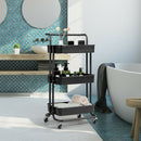 3-Tier Utility Cart Storage Rolling Cart with Casters-Black