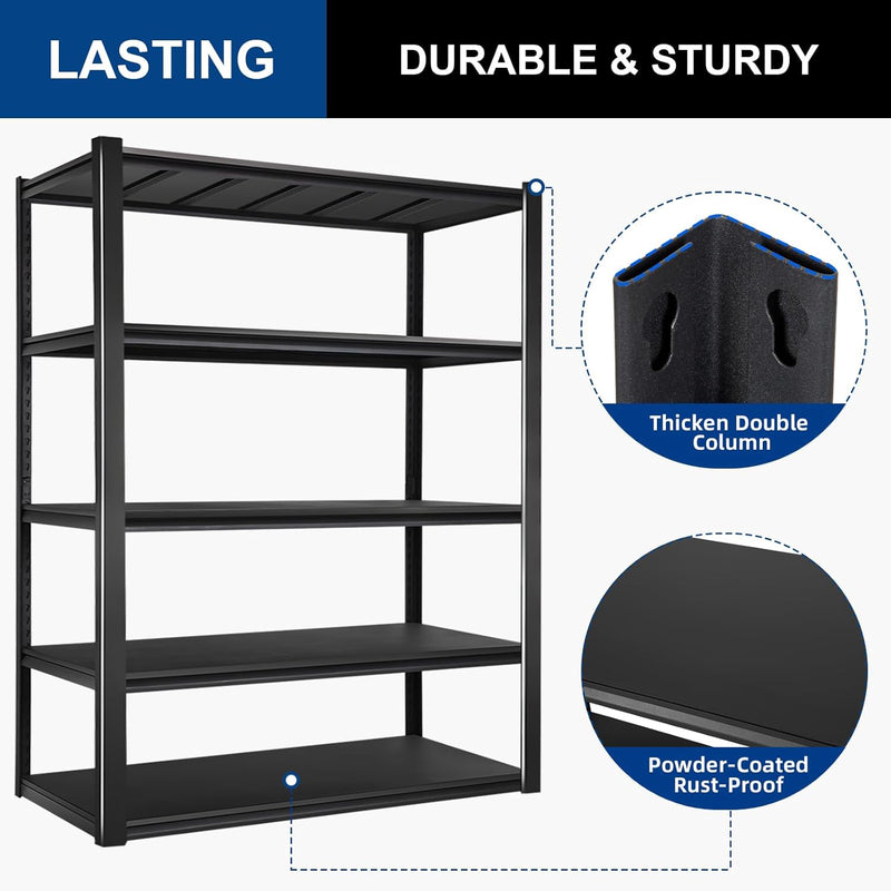BILT HARD 3300LBS 60" W x 24" D x 72" H Garage Shelving, 5-Shelf Industrial Storage Shelves Heavy Duty, Metal Shelving Units with Adjustable Shelf, Steel Utility Shelves