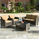 4 Pieces Patio Rattan Furniture Set with Cushions by LJGDeals
