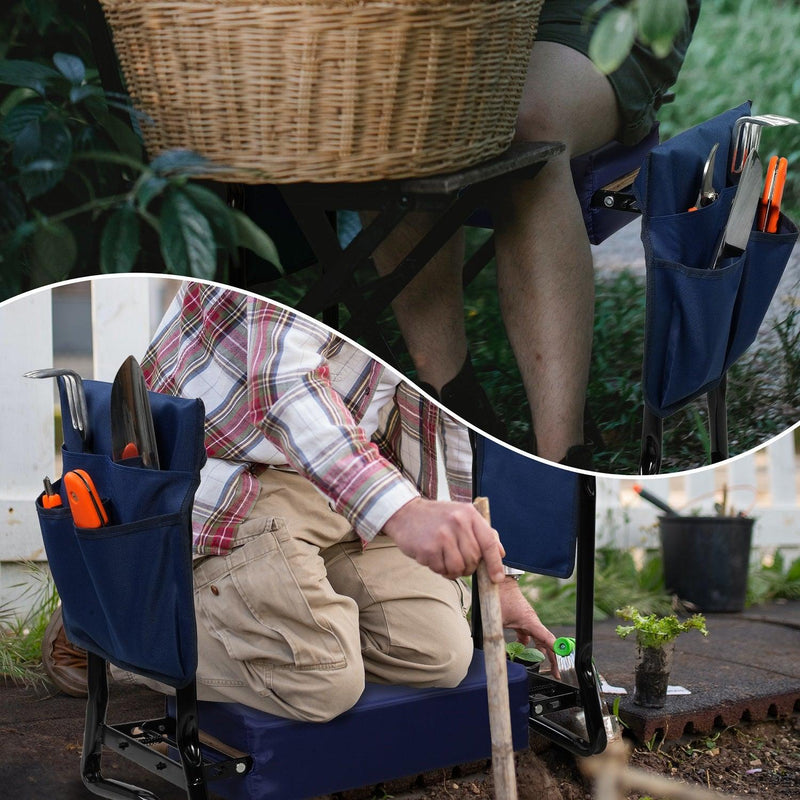 2 in 1 Garden Seat Garden Kneeling Stool, Foldable and Removable Gardening Stool with Two Storage Bags