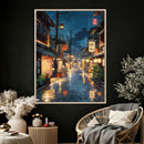 Tokyo Tea House Canvas Wall Art — Japan Rainy Night Street by MyGreatCanvas | Canvas Wall Art Prints | Photo Prints & Wall Decor