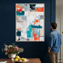 Blue Teal Abstract Canvas Wall Art, Modern Textured Painting Print, Navy Orange White Contemporary Art, Neutral Living Room Decor, Office Art by MyGreatCanvas | Canvas Wall Art Prints | Photo Prints & Wall Decor