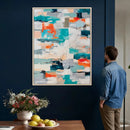 Blue Teal Abstract Canvas Wall Art, Modern Textured Painting Print, Navy Orange White Contemporary Art, Neutral Living Room Decor, Office Art by MyGreatCanvas | Canvas Wall Art Prints | Photo Prints & Wall Decor