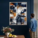 Blue Teal Abstract Canvas Wall Art, Modern Textured Painting Print, Navy Orange White Contemporary Art, Neutral Living Room Decor, Office Art by MyGreatCanvas | Canvas Wall Art Prints | Photo Prints & Wall Decor
