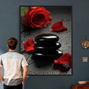 Black Lava Stone Rose Canvas | Red Rose Spa Photography by MyGreatCanvas | Canvas Wall Art Prints | Photo Prints & Wall Decor