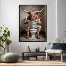 Funny Bathroom Canvas Wall Art, Texas Longhorn on Toilet by MyGreatCanvas | Canvas Wall Art Prints | Photo Prints & Wall Decor