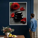 Black Lava Stone Rose Canvas | Red Rose Spa Photography by MyGreatCanvas | Canvas Wall Art Prints | Photo Prints & Wall Decor