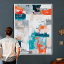 Blue Teal Abstract Canvas Wall Art, Modern Textured Painting Print, Navy Orange White Contemporary Art, Neutral Living Room Decor, Office Art